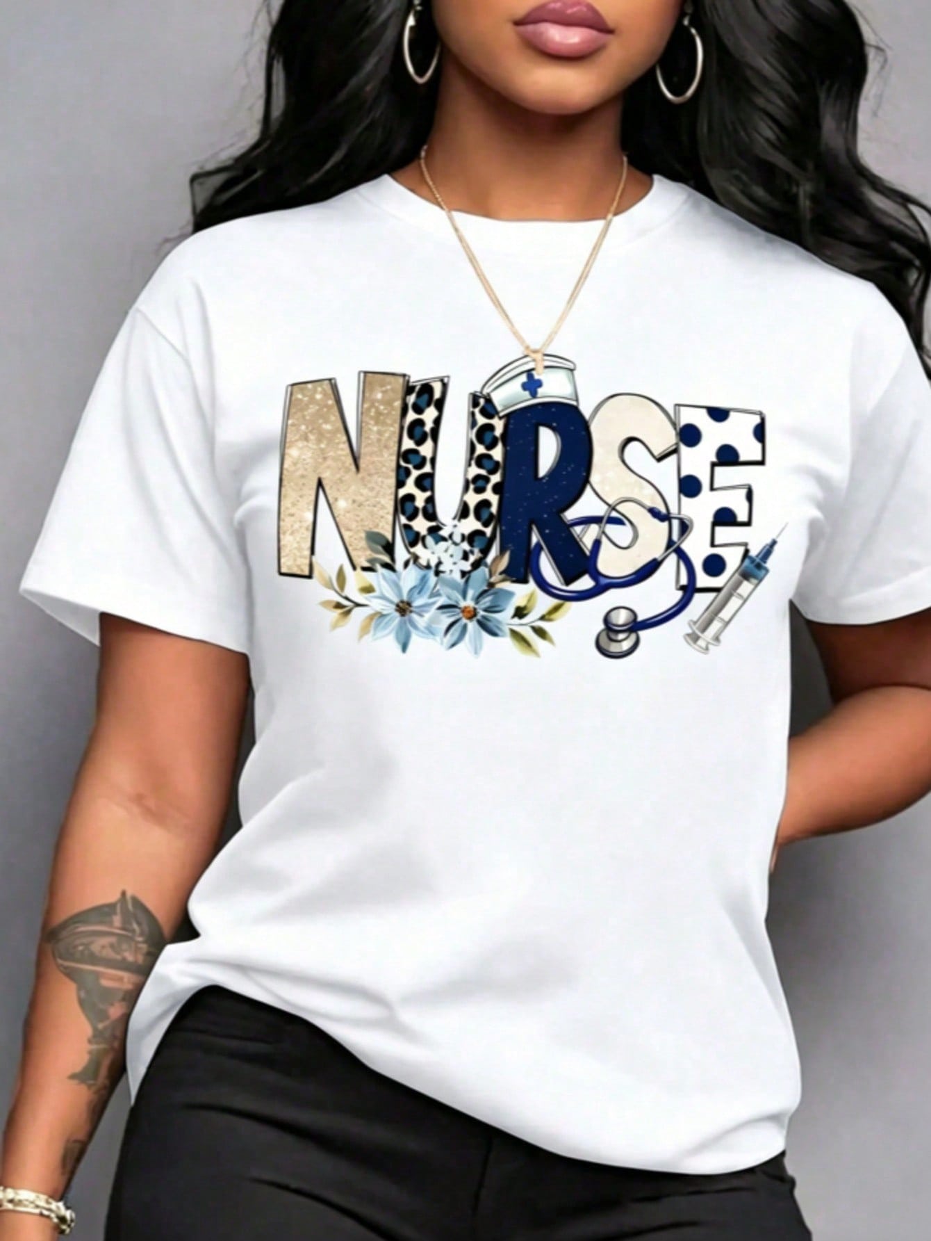 Stethoscope - Kaos Cetak Perawat Wanita - Warna